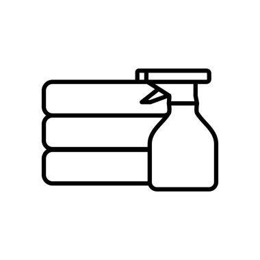 Katlanmış kıyafetler ve sprey şişesi simgesi, satır biçimi