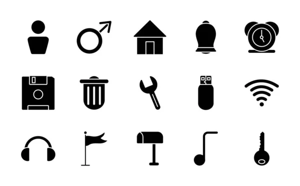Аватар пользователя и веб-символов набор значков, стиль силуэта — стоковый вектор