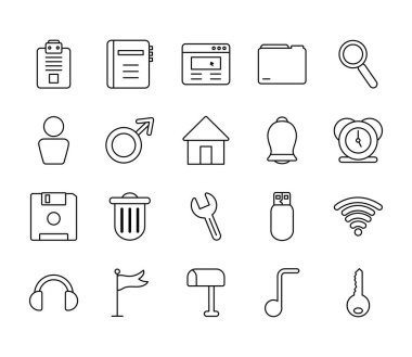 müzik notası ve web simgeleri seti, satır biçimi