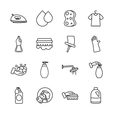Demir ve temizlik araçları simgesi seti, satır biçimi