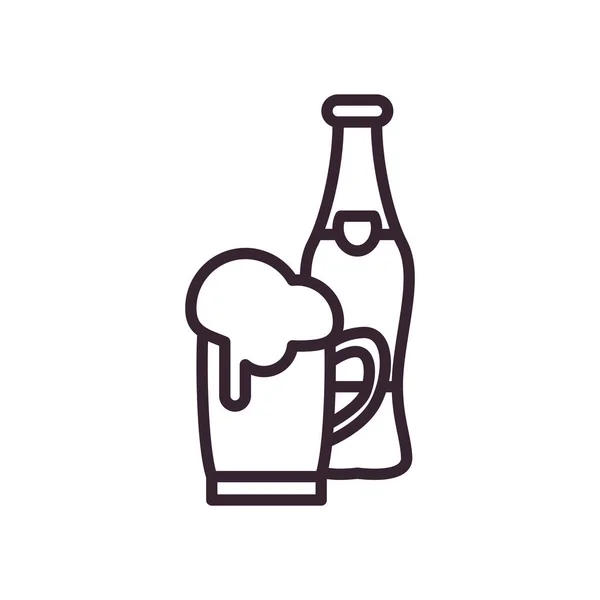 Vetro di birra e bottiglia stile linea icona vettoriale design — Vettoriale Stock