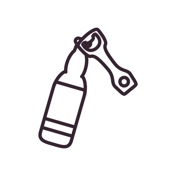 ビールボトルとオープナーラインスタイルのアイコンベクトルデザイン — ストックベクタ