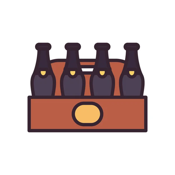 Botellas de cerveza dentro de la línea de la caja y relleno icono de diseño de vectores — Vector de stock