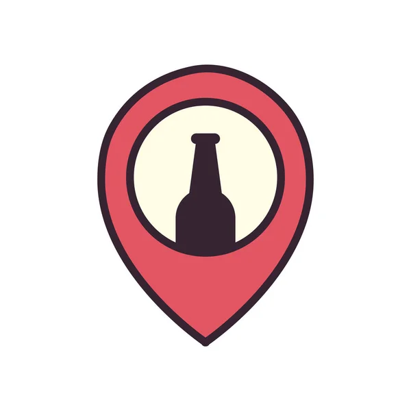 GPSマークライン上のビールボトルと充填スタイルのアイコンベクトルデザイン — ストックベクタ