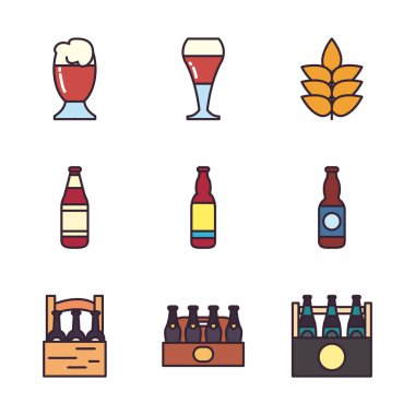 Bira festivali çizgisi ve biçim ikonu set vektör tasarımı