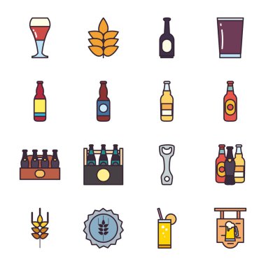 Bira festivali çizgisi ve biçim ikonu set vektör tasarımı