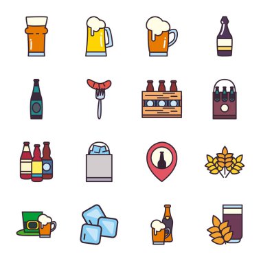 Bira festivali çizgisi ve biçim ikonu set vektör tasarımı