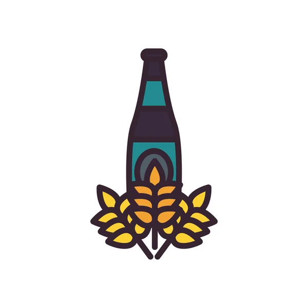 Botol bir dengan garis telinga gandum dan desain vektor ikon gaya isi - Stok Vektor