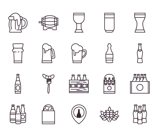 Cerveza festival línea estilo icono conjunto vector diseño — Archivo Imágenes Vectoriales