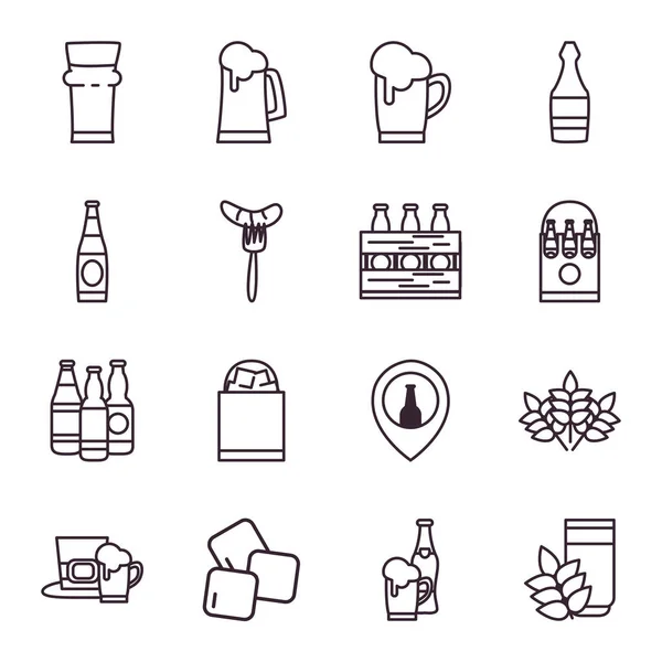 Cerveza festival línea estilo icono conjunto vector diseño — Archivo Imágenes Vectoriales