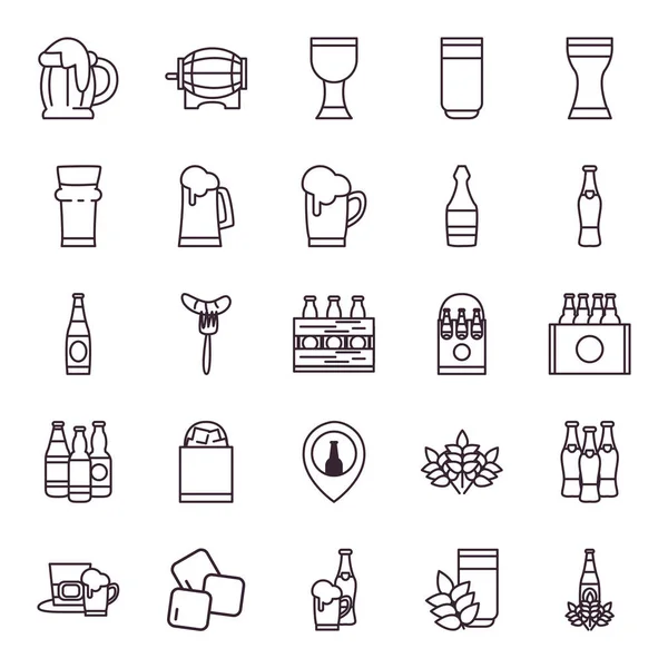 Beer festival line style icon set vector design — Stock Vector