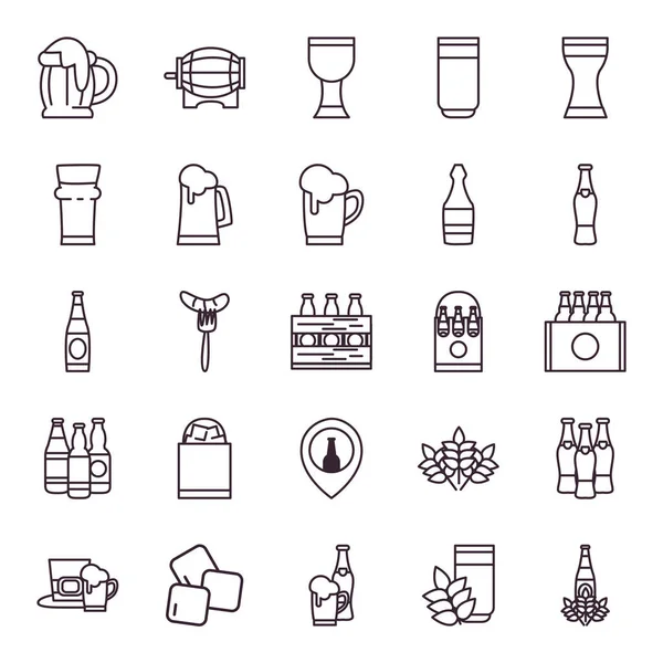 Cerveza festival línea estilo icono conjunto vector diseño — Archivo Imágenes Vectoriales