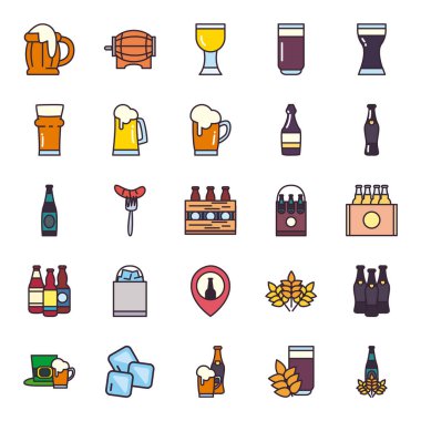 Bira festivali çizgisi ve biçim ikonu set vektör tasarımı