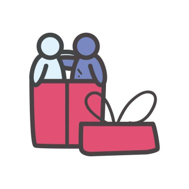 Görseller kişi arkadaşlar hediye satırı içinde sarılmak ve biçim ikon vektör tasarımı doldurmak