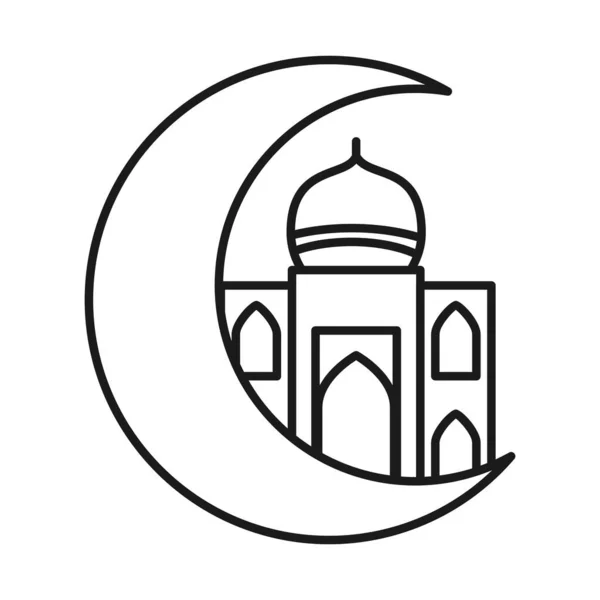 Mezquita india con diseño de vectores de iconos de línea lunar — Vector de stock