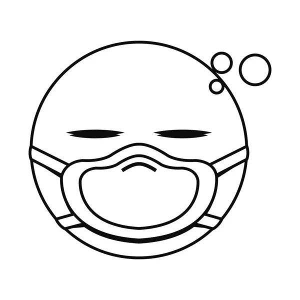 Emoji doente com design de vetor de ícone de estilo de linha de máscara — Vetor de Stock