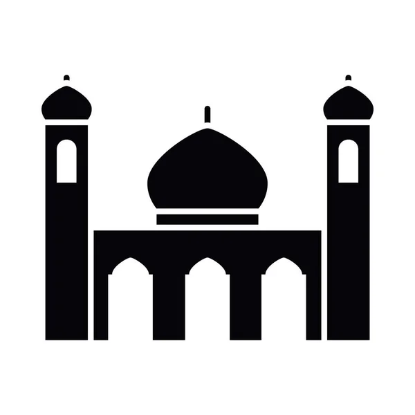 Eid mubarak moskee silhouet stijl icoon vector ontwerp — Stockvector