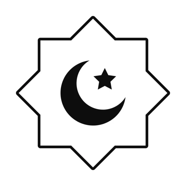 Luna de mubarak Eid con diseño de vectores de iconos de estilo de línea de estrellas — Vector de stock