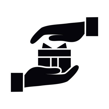 Eller arasında hediye siluet biçim ikon vektör tasarımı