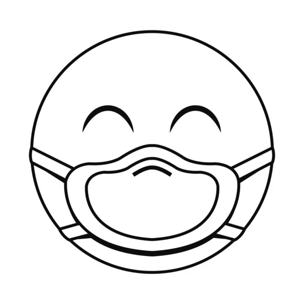 Emoji feliz com design de vetor ícone de estilo de linha de máscara —  Vetores de Stock