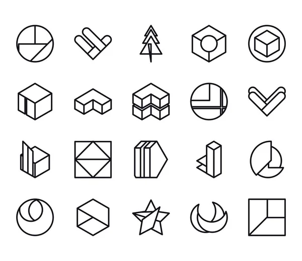Formas geométricas y abstractas 3d línea estilo icono conjunto vector diseño — Vector de stock