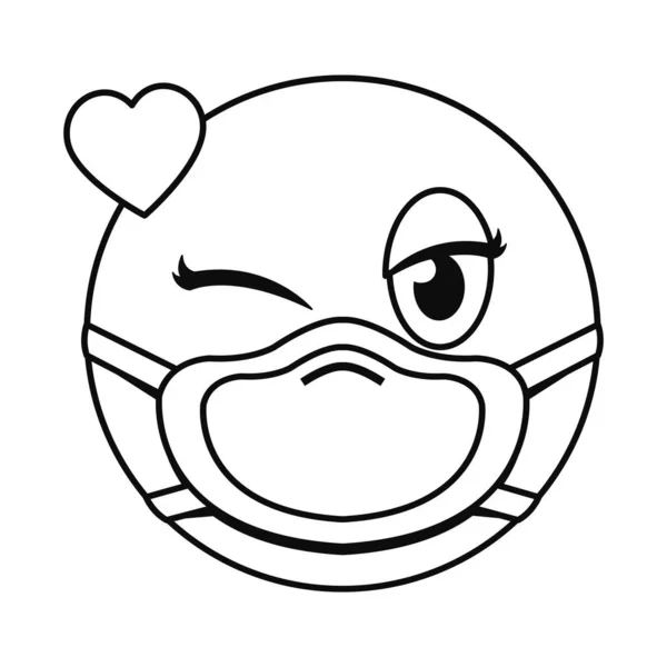 Στην αγάπη emoji με μάσκα γραμμή στυλ εικονίδιο διάνυσμα σχεδιασμό — Διανυσματικό Αρχείο