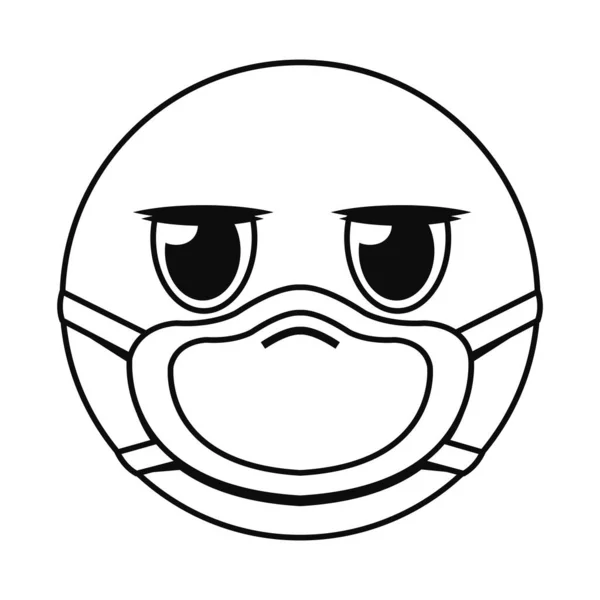 Emoji sem expressão com design de vetor de ícone de estilo de linha de máscara —  Vetores de Stock