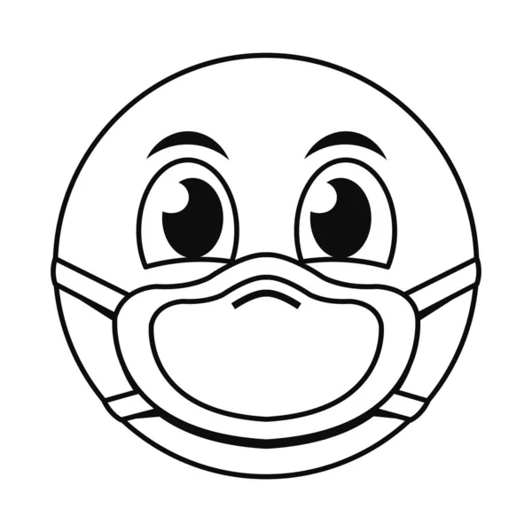 Emoji feliz com design de vetor ícone de estilo de linha de máscara —  Vetores de Stock