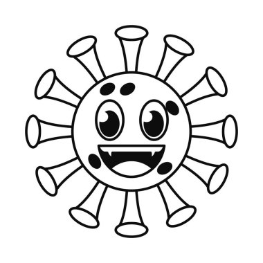 Mutlu covid 19 virüs emoji çizgisi biçim vektör tasarımı