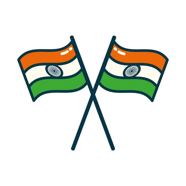 Индийские флаги линии и стиль заливки иконки векторный дизайн — стоковый вектор