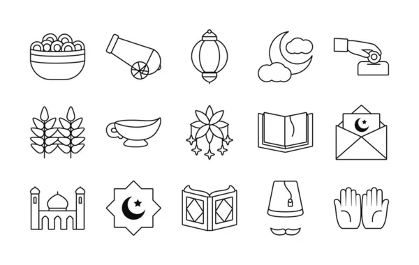 Eid mubarak line style icon set vektordesign — Stockvektor