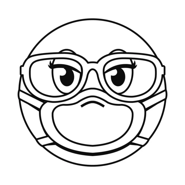 Emoji com máscara e óculos design de vetor ícone estilo linha —  Vetores de Stock