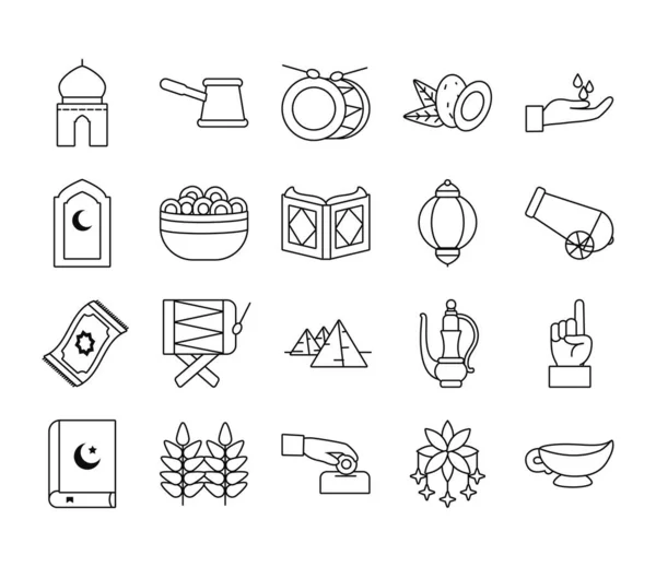 Eid mubarak line style icon set vektordesign — Stockvektor