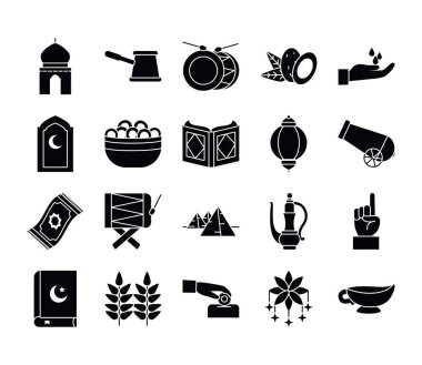 Bayram Mübarek siluet biçim simgesi set vektör tasarımı