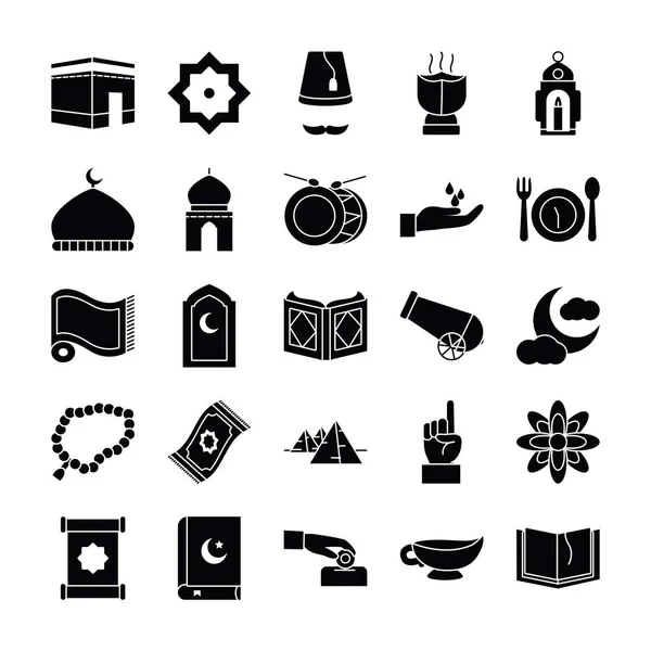 Aïd moubarak silhouette style icône set vectoriel design — Image vectorielle