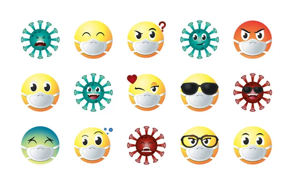 Emojis z maskami gradientowy styl ikona zestaw wektor projekt — Wektor stockowy