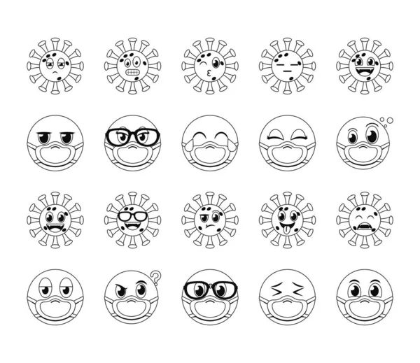 Emojis z maski linia styl ikona zestaw wektor projekt — Wektor stockowy
