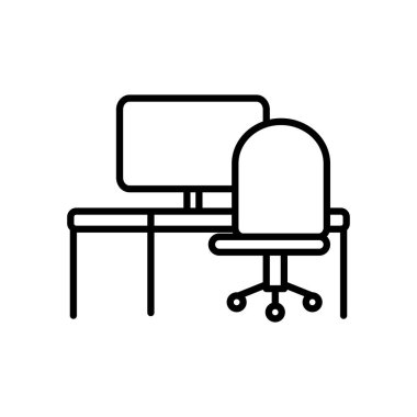 Bilgisayarlı ofis sandalyesi ve masa, satır biçimi