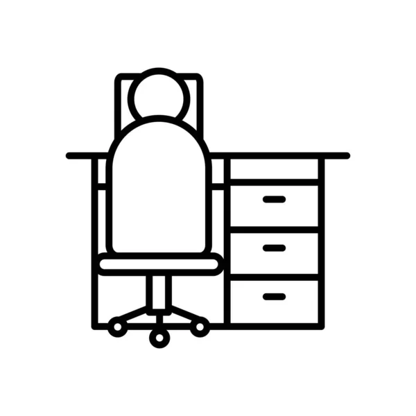 Pictogram man zittend op kantoor stoel en bureau, lijn stijl — Stockvector