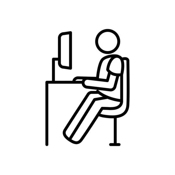 Пиктограмма человека, работающего за офисным столом, стиль линии — стоковый вектор