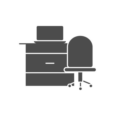 bilgisayar ofis masasında ve sandalye simgesi, siluet tarzı