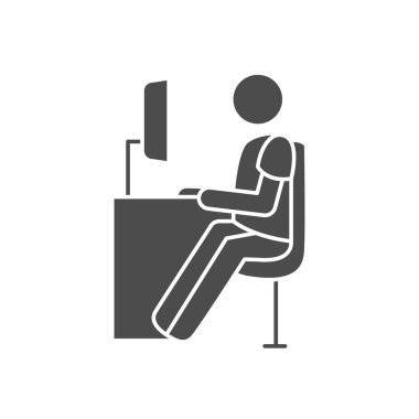 Ofis masasında çalışan resim sanatçısı, siluet tarzı.