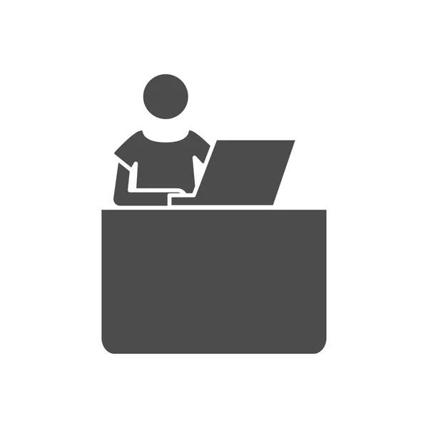 Pictogram man working with laptop computer at office desk, silhouette style — Stock Vector