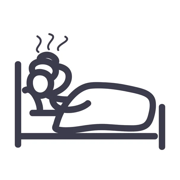 Stickfigure met koorts op bed vullen stijl pictogram vector ontwerp — Stockvector