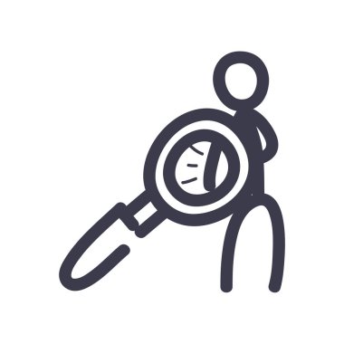 Önündeki acı ve lupe ile yapışkan figür biçim ikon vektör tasarımını doldur