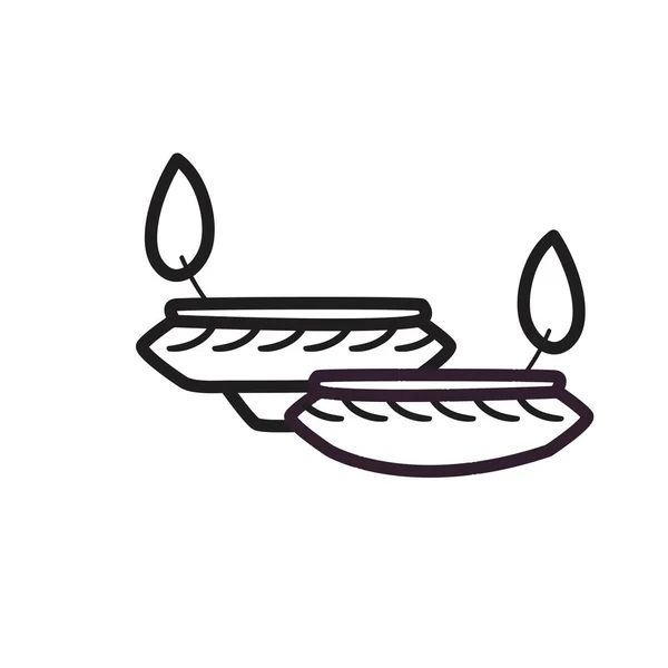 Indiase diwali kaarsen lijn stijl pictogram vector ontwerp — Stockvector