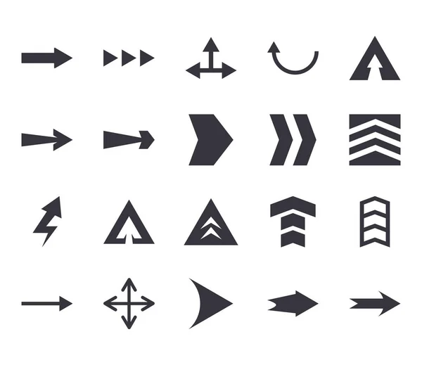 Flechas con diferentes direcciones estilo plano icono conjunto vector diseño — Vector de stock