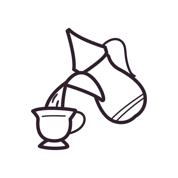 Pote de chá indiano e design de vetor ícone de estilo de linha de copo —  Vetores de Stock