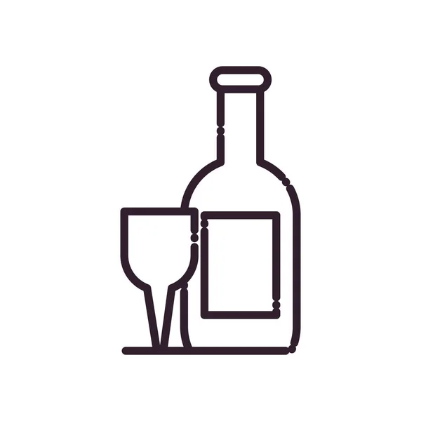 Botella de vino aislado y diseño de vectores de iconos de línea de copa — Vector de stock