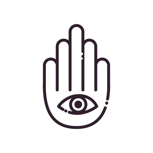 Mano de hamsa india con diseño de vector de icono de estilo de línea de ojo — Archivo Imágenes Vectoriales